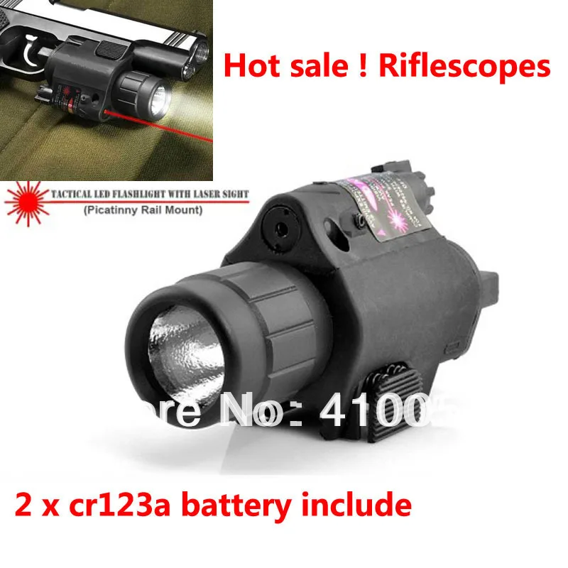 Compact Tactical Flashlight & Red Laser Sight Combo Weaver Picatinny