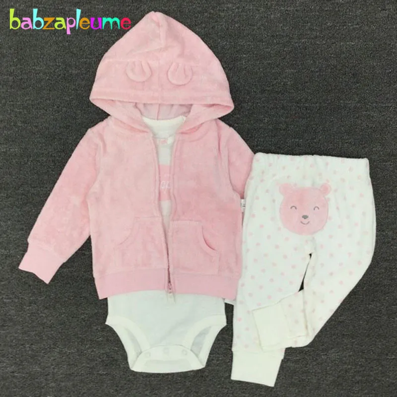 babzapleume spring autumn newborn tracksuit baby boys girls clothes cute hooded jacket+bodysuit+pants infant clothing set BC1102