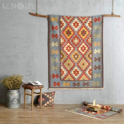 Clearance Kilim 100% wool handmade Carpet geometric Indian Rug plaid striped Modern contemporary tapestry mat design Bohemian Nordic style 1