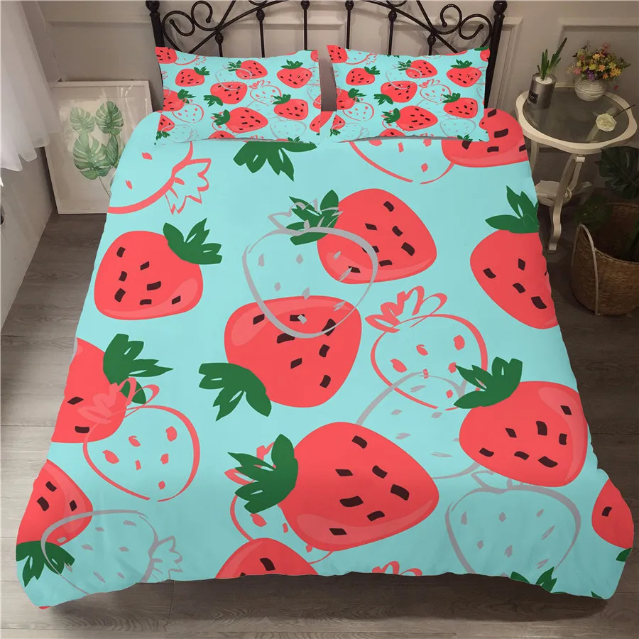 

A Bedding Set 3D Printed Duvet Cover Bed Set Fruit Strawberry Home Textiles for Adults Bedclothes with Pillowcase #CM01