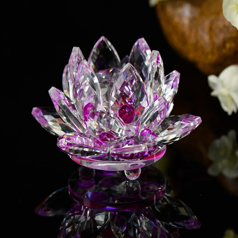Crystal Lotus Flower Buddhist Ornaments Feng Shui Art Glass Paperweights 