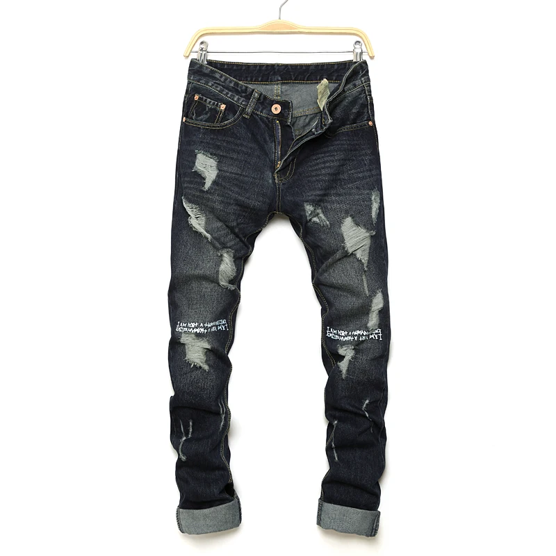 High Quality drawstring font b Jeans b font Homme Black Slim Denim Trousers Male Solid Straight