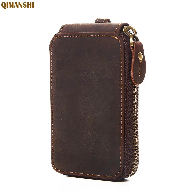 2017 Vintage Genuine Leather Key Wallet Women Keychain Covers Zipper Key Case Bag Men Key Holder ...