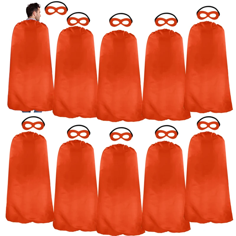 

10 Pcs SPECIAL 140*90 cm Adult Superhero Orange Cape And Mask Set Party Hero Costumes Halloween Cloak Men Christmas Costumes