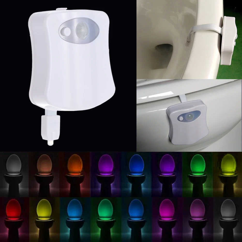 Движения Сенсор светодиодный Туалет светильник Ночной светильник сиденье лампы Luminaria 8 расцветок изменение авто RGB PIR человека Водонепроницаемый для Ванная комната
