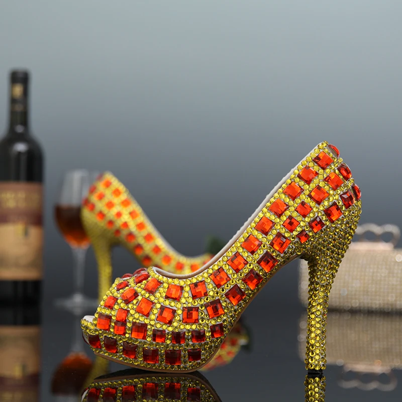 

2018 High Heel Bridal Peep Toe Wedding Shoes Party Shoes Full Grain Leather Dress Shoes Rhinestone Prom Pumps Women Platforms