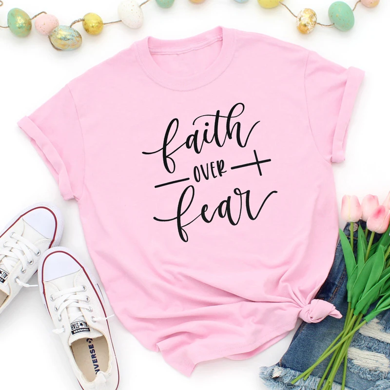 

Faith Over Fear T-shirt Women Fashion Inspired Religious Christian Church Tops Tees Casual Summer Graphic Tumblr Tshirt - J758