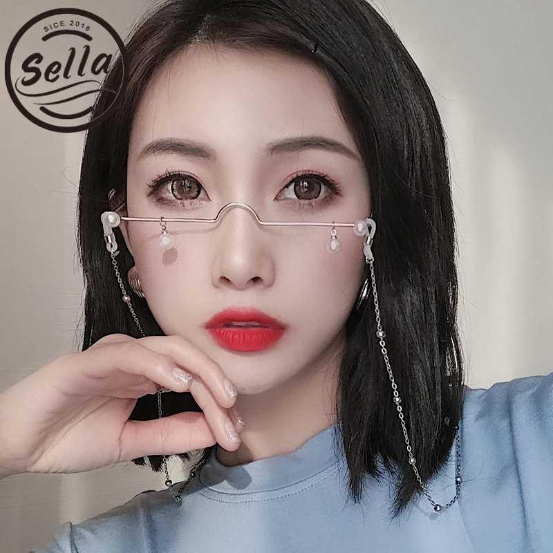 

Sella New Trending Ins Hot Pearl Decoration Glasses Frame Simple No Lens Decorative Alloy Eyewear Eyebrow Line Glasses