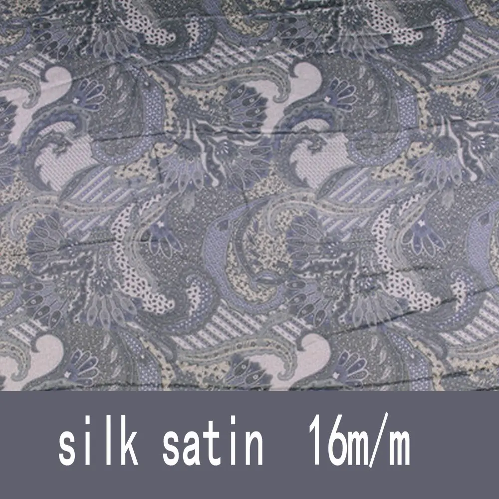

15101204 gray Paisley Printed Silk Satin Fabric 100% silk charmeuse fabric