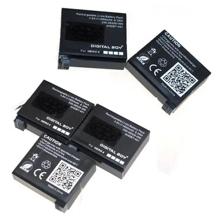 5Pcs 3.8V 1650 mAh Battery GoPro AHDBT-401 AHDBT 401 Battery For GoPro Hero 4 Go Pro Hero4 GoPro Accessories Camera Bateria