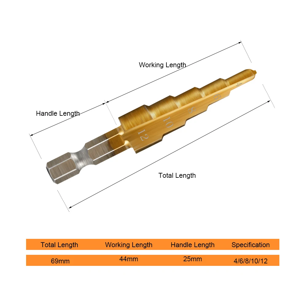 JelBo 1PC 4-12mm Cone Step Drill Bit Titanium Coated HSS Step Drill Bit Power Tools Countersink Drill Bit For Hole Drilling JelBo 1PC 4-12mm Cone Step Drill Bit Titanium Coated HSS Step Drill Bit Power Tools Countersink Drill Bit For Hole Drilling