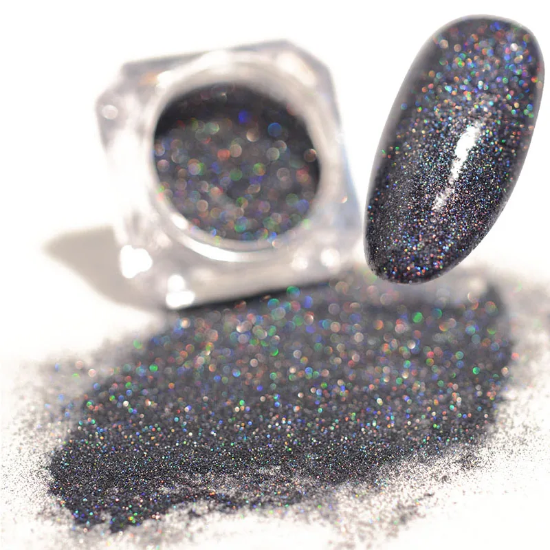 1 коробка голографическая красочная блестящая Лазерная пудра для ногтей ультратонкая Пыль для маникюра блестящая пудра для ногтей - Цвет: Grey