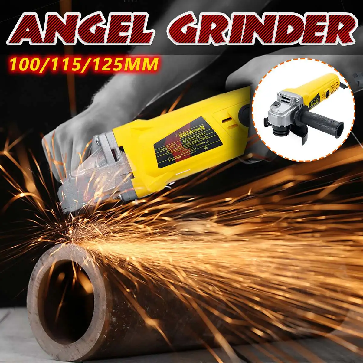 

880W 220V 100/115/125mm Electric Angle Grinder Grinding Machine Metal Cutting Tool 11000rpm Adjustable Anti-explosion Shield