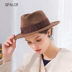 QPALCR ретро шерсть фетровая шляпа Для женщин Для мужчин шерсть фетровых черный Панама Шапки Дерби Повседневное Джаз Шапки широкими полями