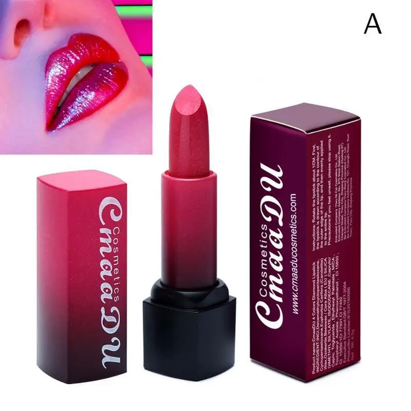 CmaaDu Moisturizing Metal Dark Red Purple Lipstick Shiny Shimmer Lip Makeup Pearlescent Lipsticks Durable Waterproof Lip Stick - Цвет: A