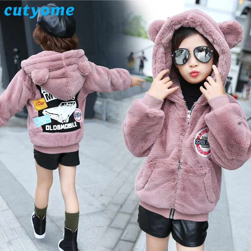 

Cutyome Teenage Girls Winter Coats 2018 Kids Warm Faux Fur Hoodied Jackets Fleece Thick Parka Children Snowsuit Outwear Clothing