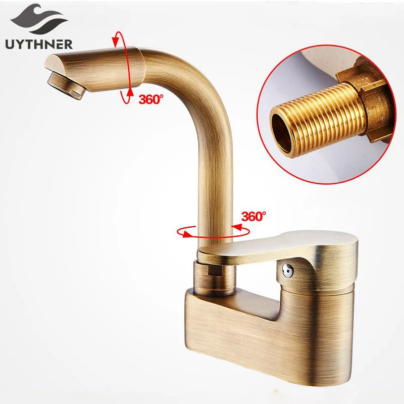 

Uythner Free shipping bathroom basin faucet double hole rotated mixer tap antique finish