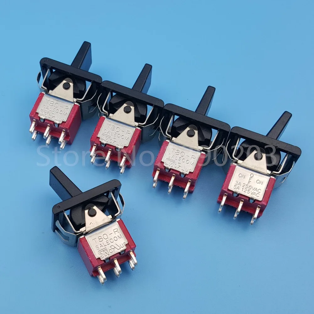 

5Pcs SH R8018-P14 6Pin 3Position ON-OFF-ON Maintained(Locking) DPDT Mini Paddle Toggle switch