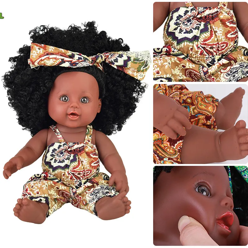 Африканские черные афро волосы черная Кукла reborn toys 30 см настоящие куклы для
