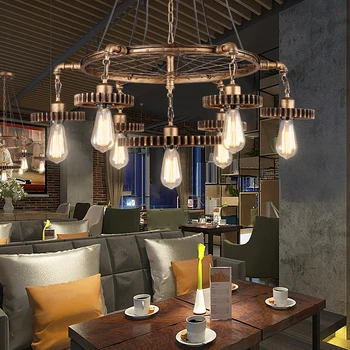 

American Loft Wrought Iron Pendant Lights Vintage Industrial Gear chains Pendant Lamp Bar Light Fixtures Lamparas