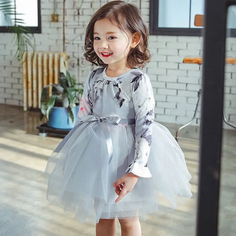 

2019 Print Ball Gown Dress For Girls 3 4 5 6 7 8 9 Years Spring Summer Kids Clothes Toddler Girl Long Sleeve Princess Dresses