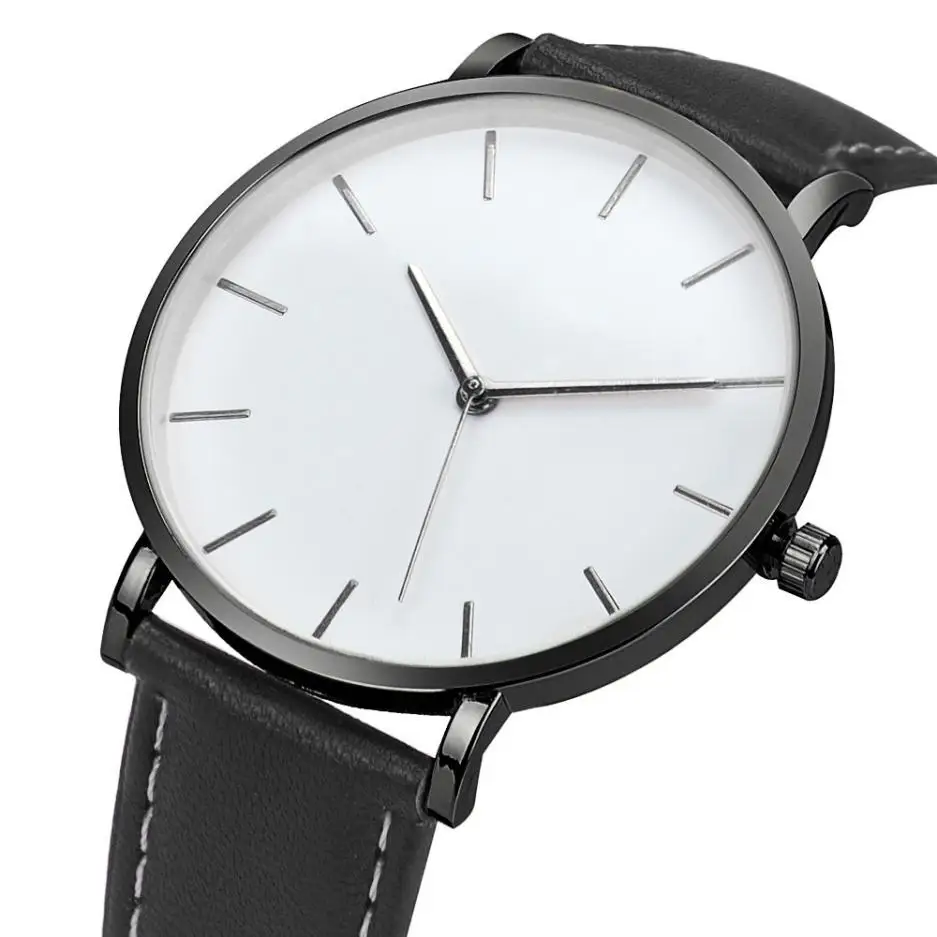 

Mens Watches Male 2018 Simple Retro Design Leather Band Black Analog Alloy Quartz Wrist Watch Men erkek kol saati relogio A15