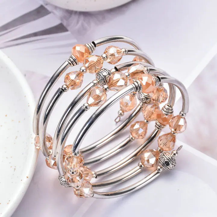

Bright Moon Fashion Natural Stone Bracelet Wrap Bracelet Multilayer Lady Antique Silver Bracelet Women for Gift
