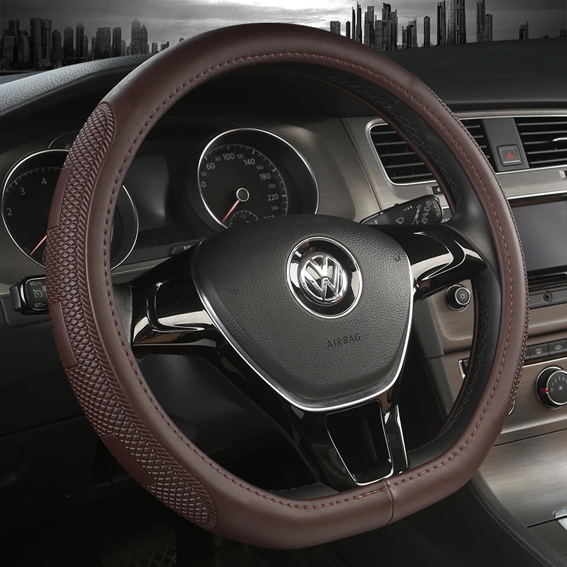 

KKYSYELVA D Shape Steering-Wheel Black Auto Car Steering Wheel Cover Leather 38CM wheel cover Interior accessories