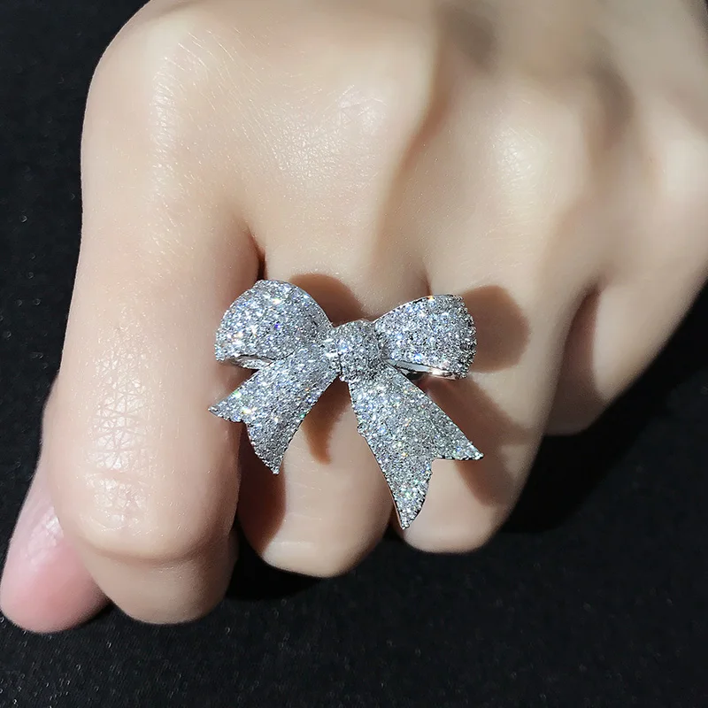 OCESRIO корейское CZ Большое Серебряное кольцо с бантом женские циркониевые роскошные женские кольца с ювелирные изделия с кристаллами rig-h52