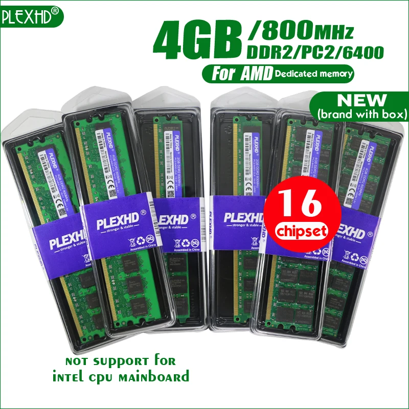 PLEXHD 4 Гб 16 чипов DDR2 PC2-6400 800 МГц 4G PC2 6400 для настольных ПК DIMM оперативная память 240 контакты для AMD Высокая совместимость