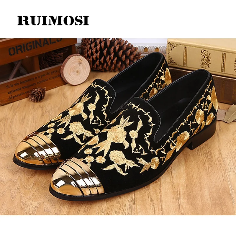 

RUIMOSI Plus Size Luxury Embroidered Man Loafer Shoes Suede Leather Round Toe Casual Red Bottom Men's Punk Rocker Flats IK17
