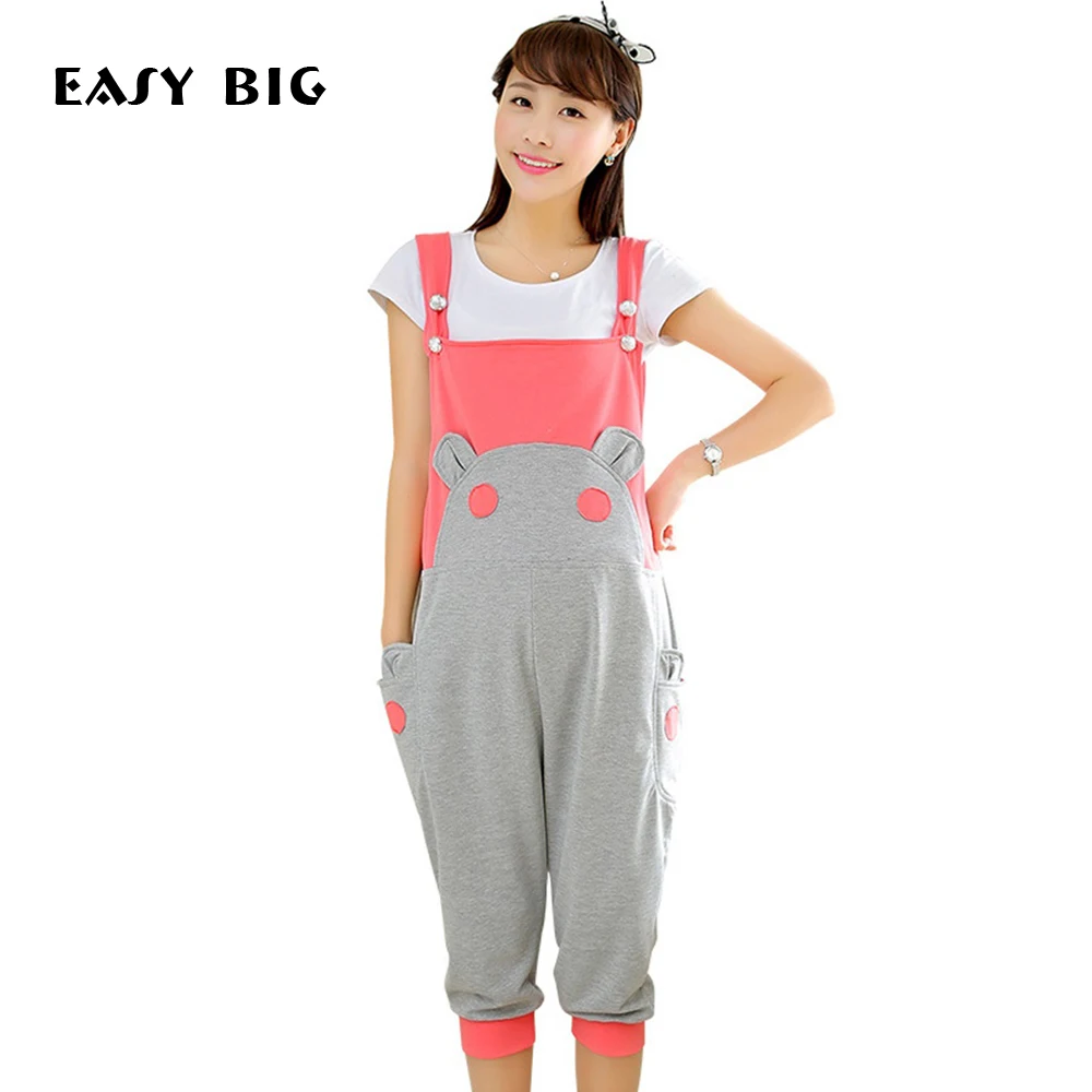 Easy Big Summer Cotton Casual Maternity Overalls Pants Pregnant Cute 0369