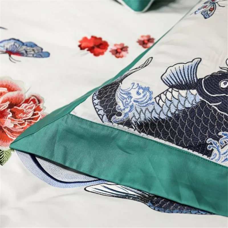 Waliicorners 60S Egypt Cotton Luxury 4/7pcs Bedding set Queen/King Size Embroidery style Bed set Duvet cover Bed linen Pillowcases 40 1e