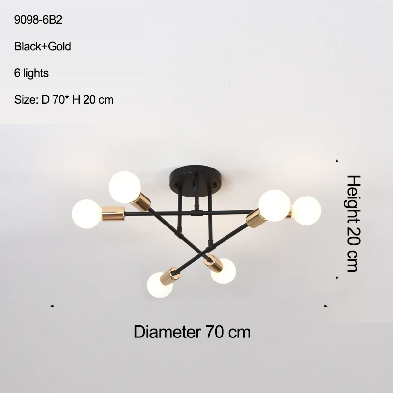 Бесплатный светодиодный светильник 85-265 в E27 Chander Lighting Vintag, светодиодный светильник, промышленные лампы, 6 ламп, люстра, светильник, белый - Цвет корпуса: 9099-6 black n gold