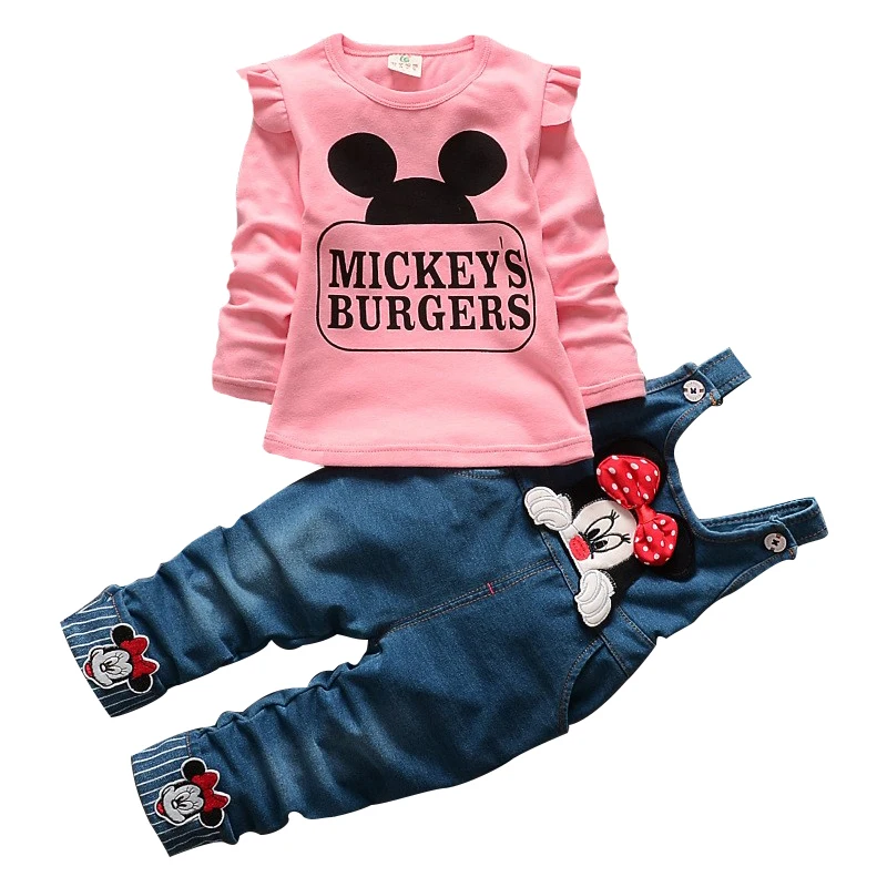 New-Autumn-Children-s-Sets-Minnie-T-shirt-Denim-Overalls-Girl-Clothing-Set-Children-s-Clothing