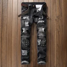 2020 remendo jeans masculino magro casual algodão clássico rasgado denim para homem em linha reta magro ajuste plus size rvaet rap harajuku biker jean