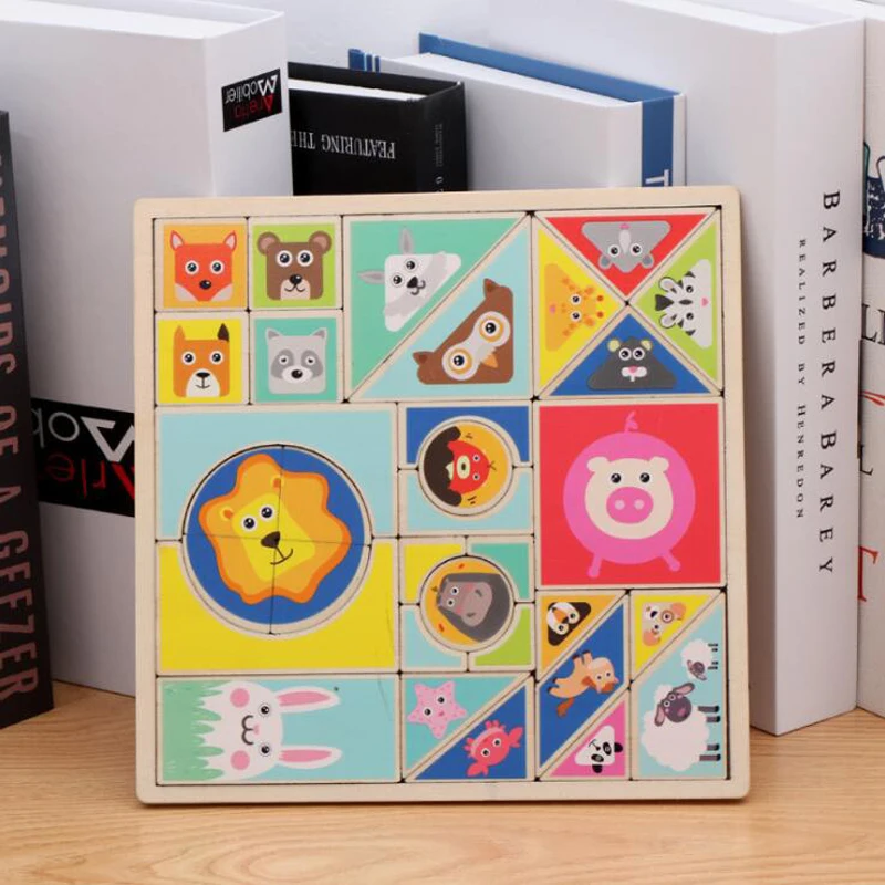 1Set Baby Early Learning Toys Cartoon Animal Shape Matching Cognitive Game Popular Wooden Puzzle Toy