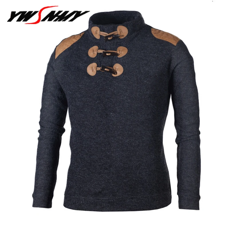 

New Korean version of the self-cultivation stand collar long-sleeved sweater fashion personality button men's Casual Pullover