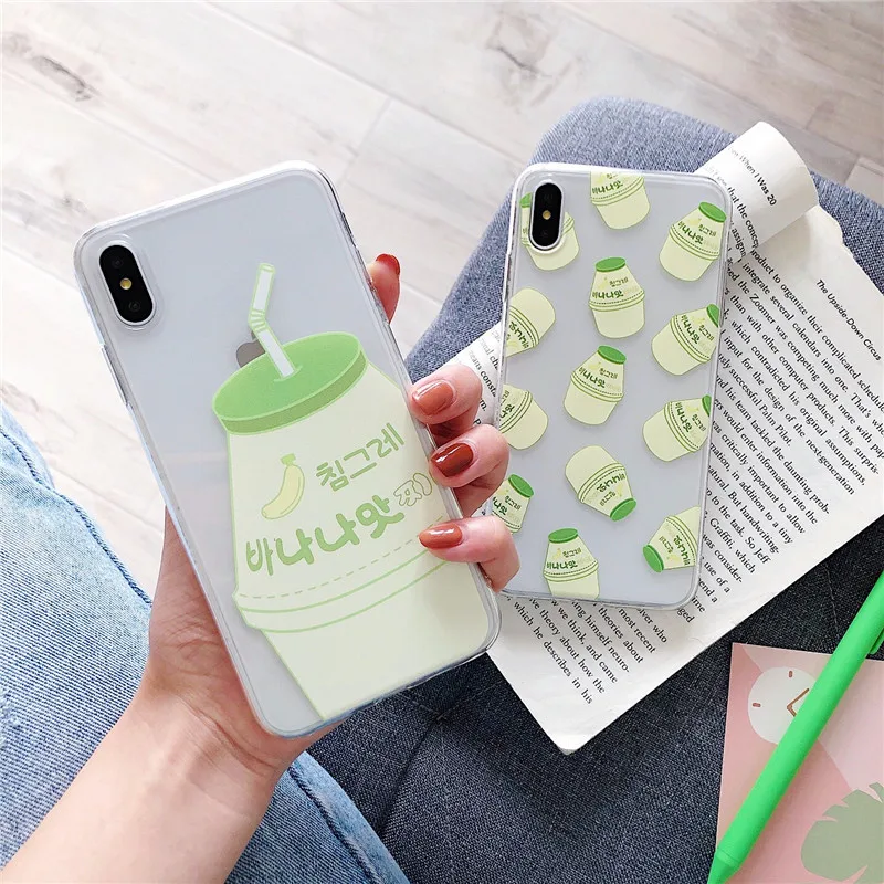 

Summer Fresh Clear Soft TPU Cover for Iphone 7 Plus Phone Case for Iphone 8 6 6S 7 Plus X Xr Xs Max Banana Milk Patterned Cover