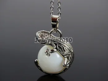 

Natural White Opalite Gems Stone Round Ball Chakra Healing Lizard Pendant Necklace Beads Healing Jewelry Design 10Pcs/Pack