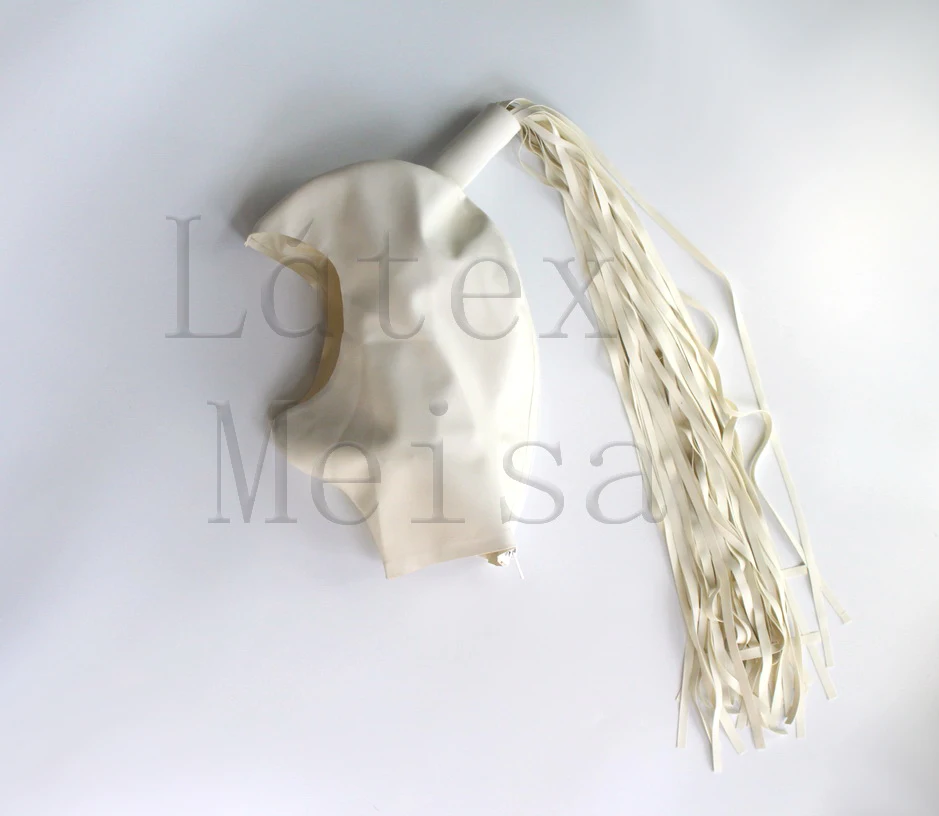 Натуральный латекс фетиш капюшоны с латексом косичка и открытым лицом в белом цвете для взрослых