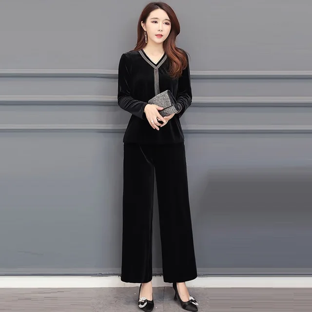 Aliexpress.com : Buy Plus Size 4XL Women Velvet Striped Pants Suit 2018 ...