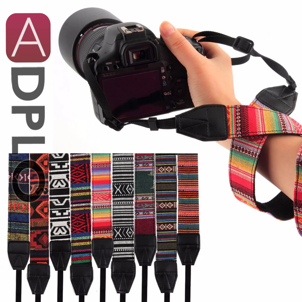 

3 in 1 Camera Straps Vintage Style Colorful Pattern Canvas Shoulder Neck Durable Cotton Hand Belt for Canon for Nik DSLR Camera