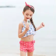 Бикини с оборками для девочек; детский купальный костюм в горошек с бантом; От 3 до 14 лет; детский купальник; Детские шорты; купальный костюм; милая пляжная одежда из двух предметов