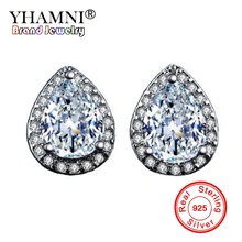 YHAMNI модные оригинальные чистый серебряные серьги 925 пробы для Для женщин класса люкс класса ааааа Овальный Ювелирные изделия с фианитами свадебные серьги E051