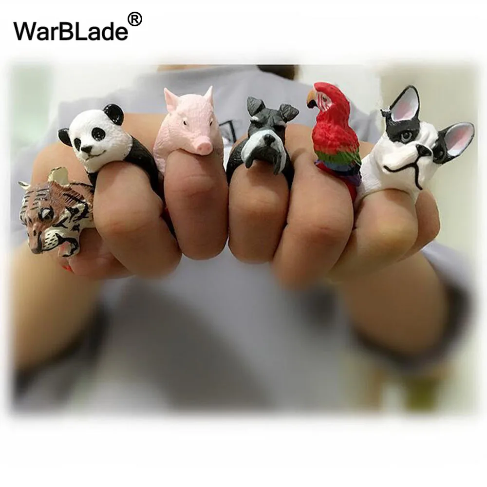 WarBLade 3D кольца на палец в виде животных, винтажные кольца с изображением белки из мультфильма, милый кот, тигр, попугай, панда, эмалированное регулируемое Манжетное кольцо для женщин