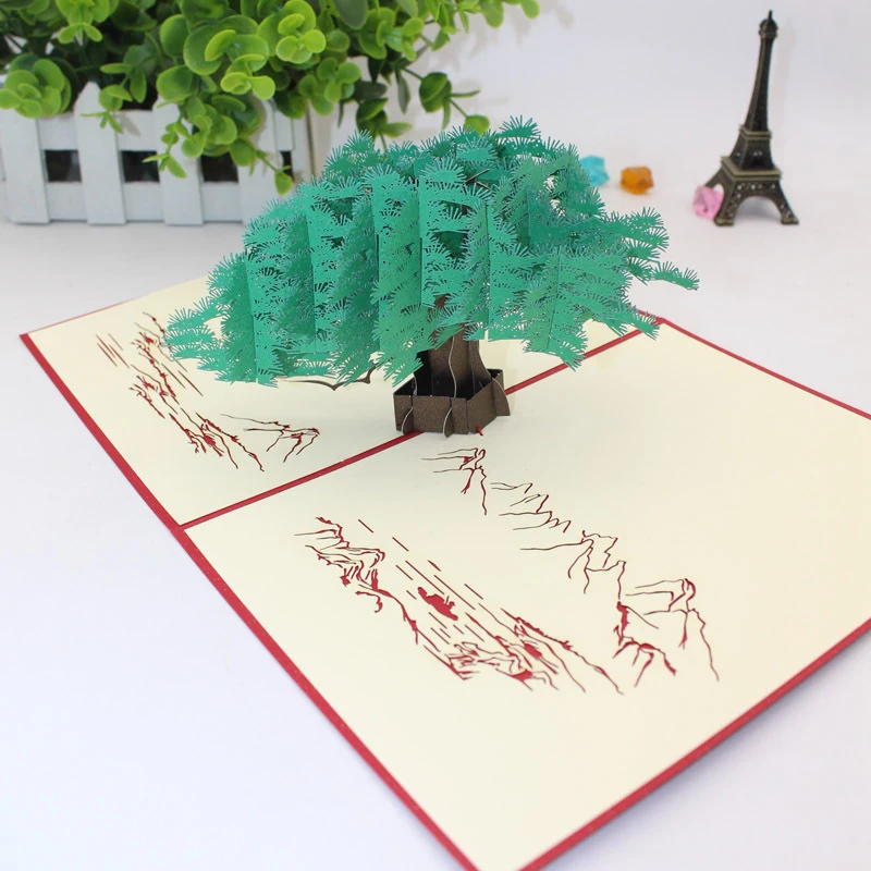  3D Handmade Chinese Style Verdant Pine and Cypress Paper Invitation Greeting Cards PostCard Busines - 32889816904