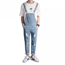 2019 Men's Korean Fashion Slim Fit Cargo Casual Suspender Pants Joggers Jeans Jumpsuit Rompers Men Vintage Denim Overalls 4XL