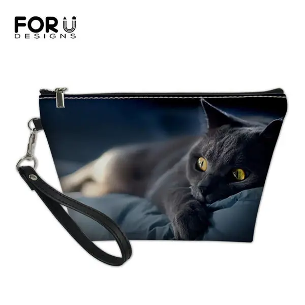 FORUDESIGNS/женские косметички для девочек, сумки для макияжа, черные сумки с принтом кошек, женские дорожные сумки Kawaii из искусственной кожи, сумки для туалетных принадлежностей - Цвет: CDWX1303Z8