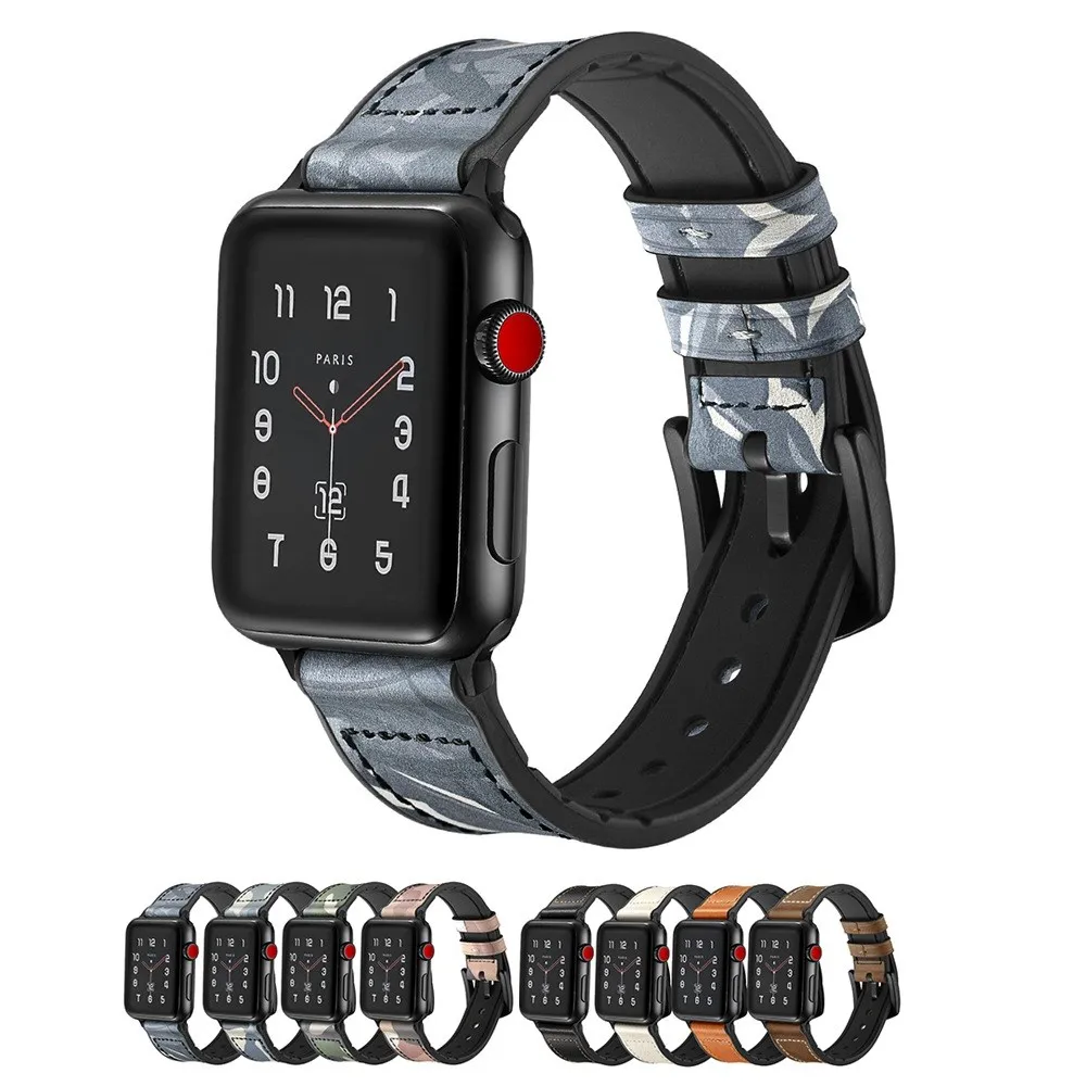 Новый кожаный ремешок для Apple Watch Series 4 3 2 1 черные наручные ремни для iwatch заменить ремень дышащий ремешок 38 40 42 44 мм